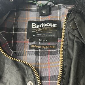 Barbour Bedale Black Waxed Jacket with Plaid Interior Size 40 Made in England